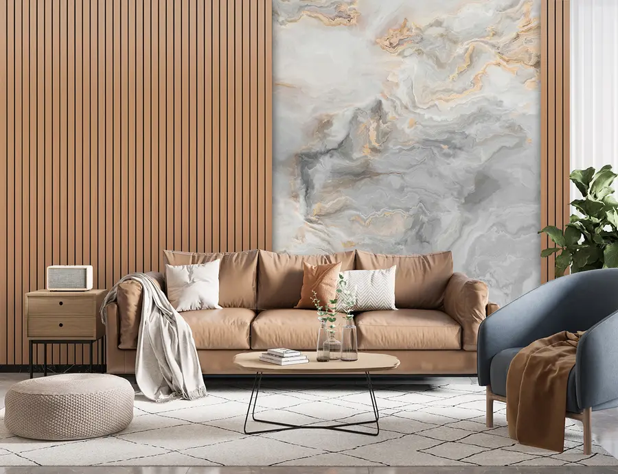 Fototapete Holzlatten mit Marmor u97426