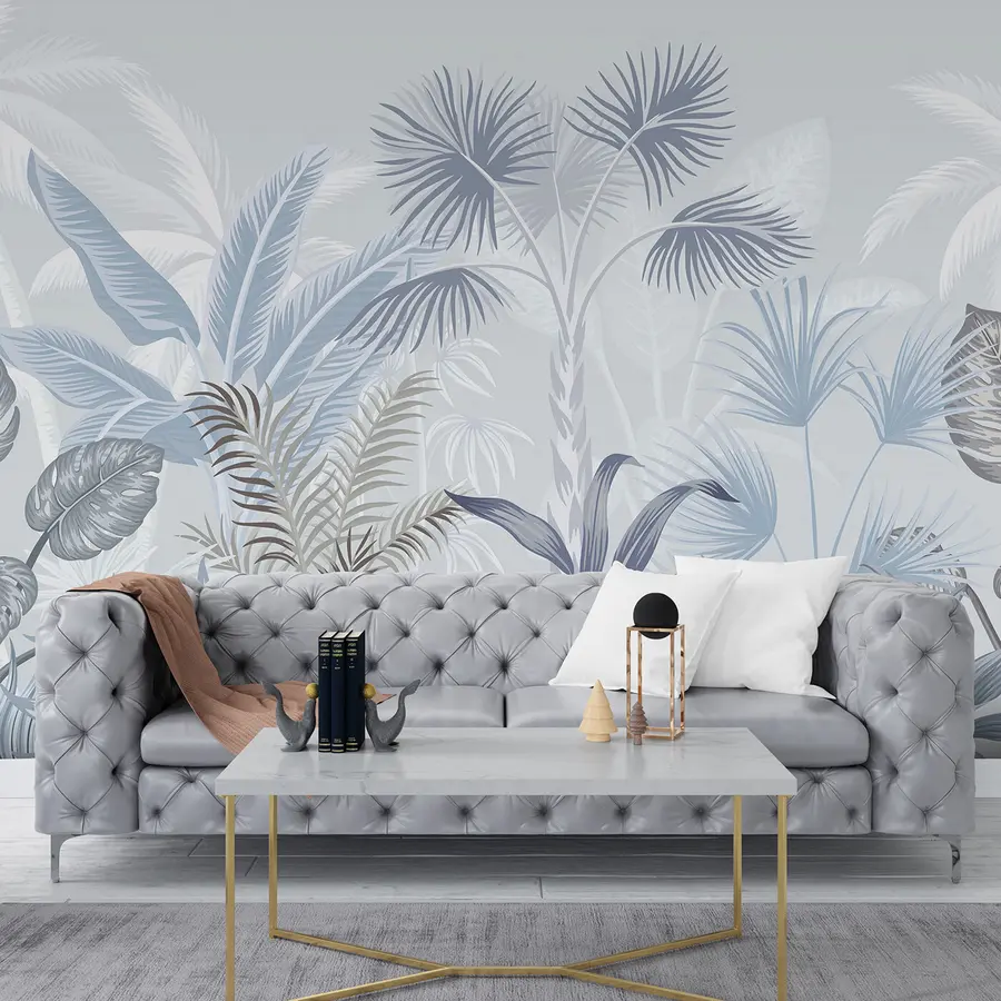 Fototapete Wirbeltiere, Pflanzen und Äste in blauen Farben u06685v1