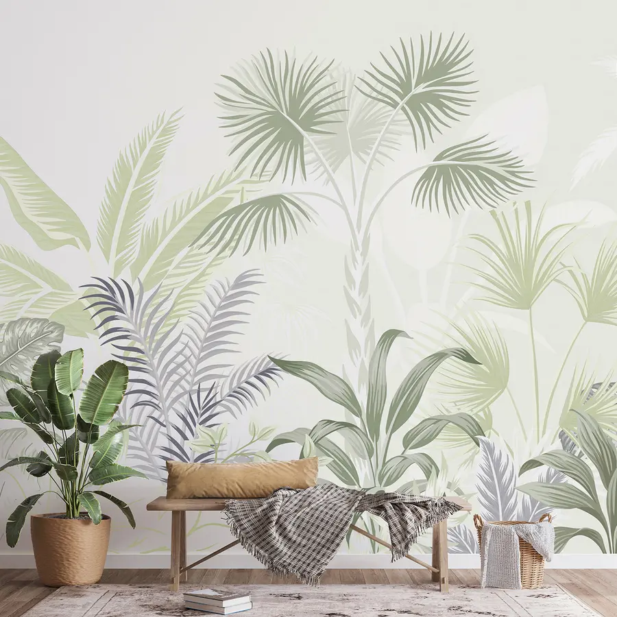 Fototapete Wirbeltiere, Pflanzen und Äste in grünen Farben u06685v3