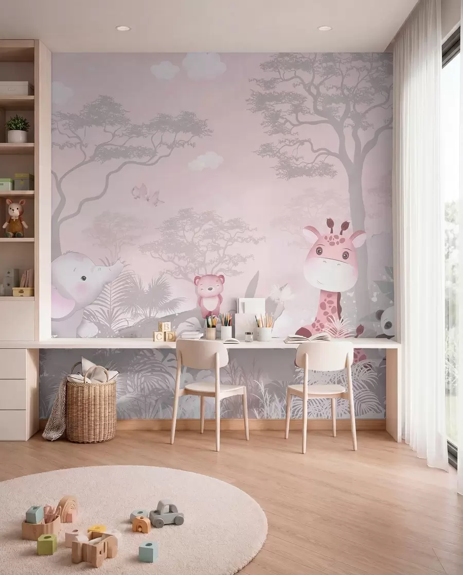 Murale Petit safari en vieux rose u73878v3