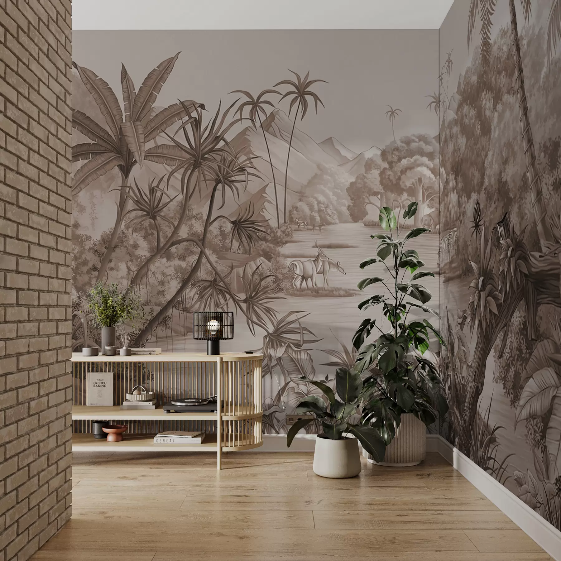 fototapeter Sorte og hvide troper i brune farver u59040v1