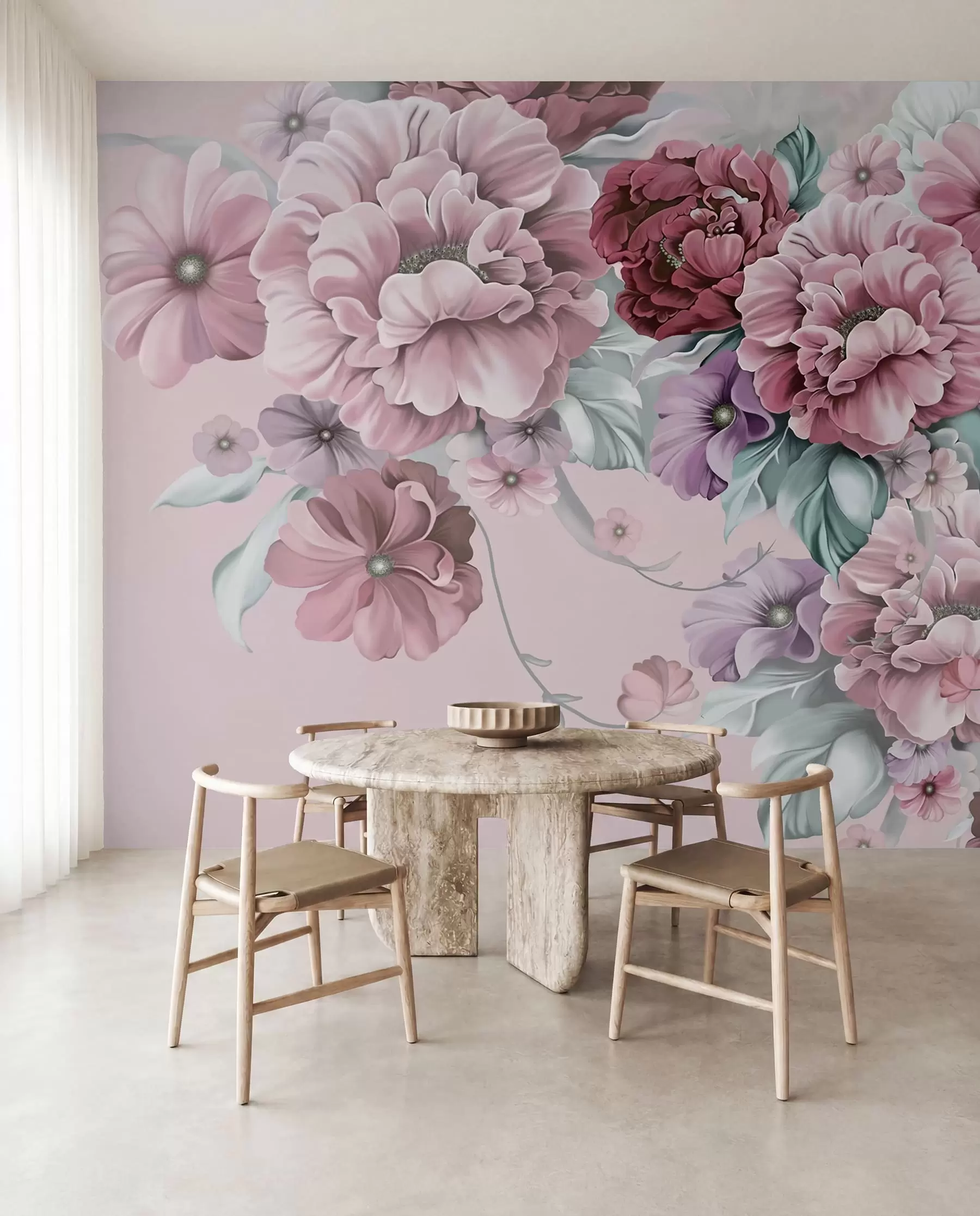 fototapeter Sarte blå blomster i lyserøde farver u59900v1