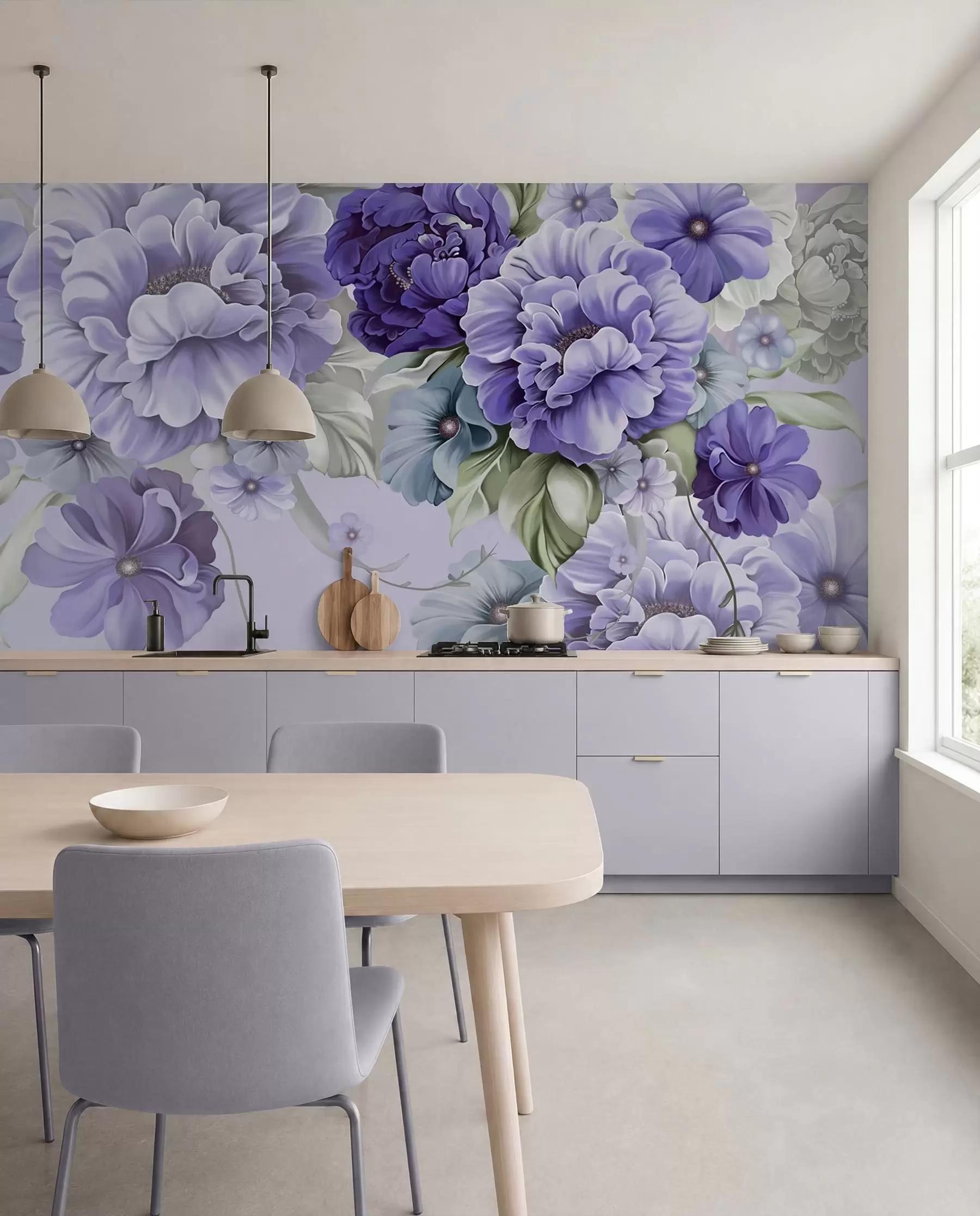 fototapeter Sarte blå blomster i blå farver u59900v2