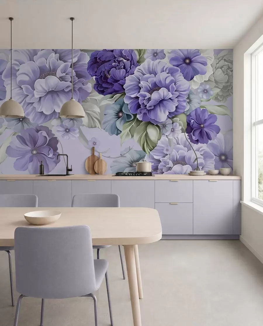 fototapeter Sarte blå blomster i blå farver u59900v2
