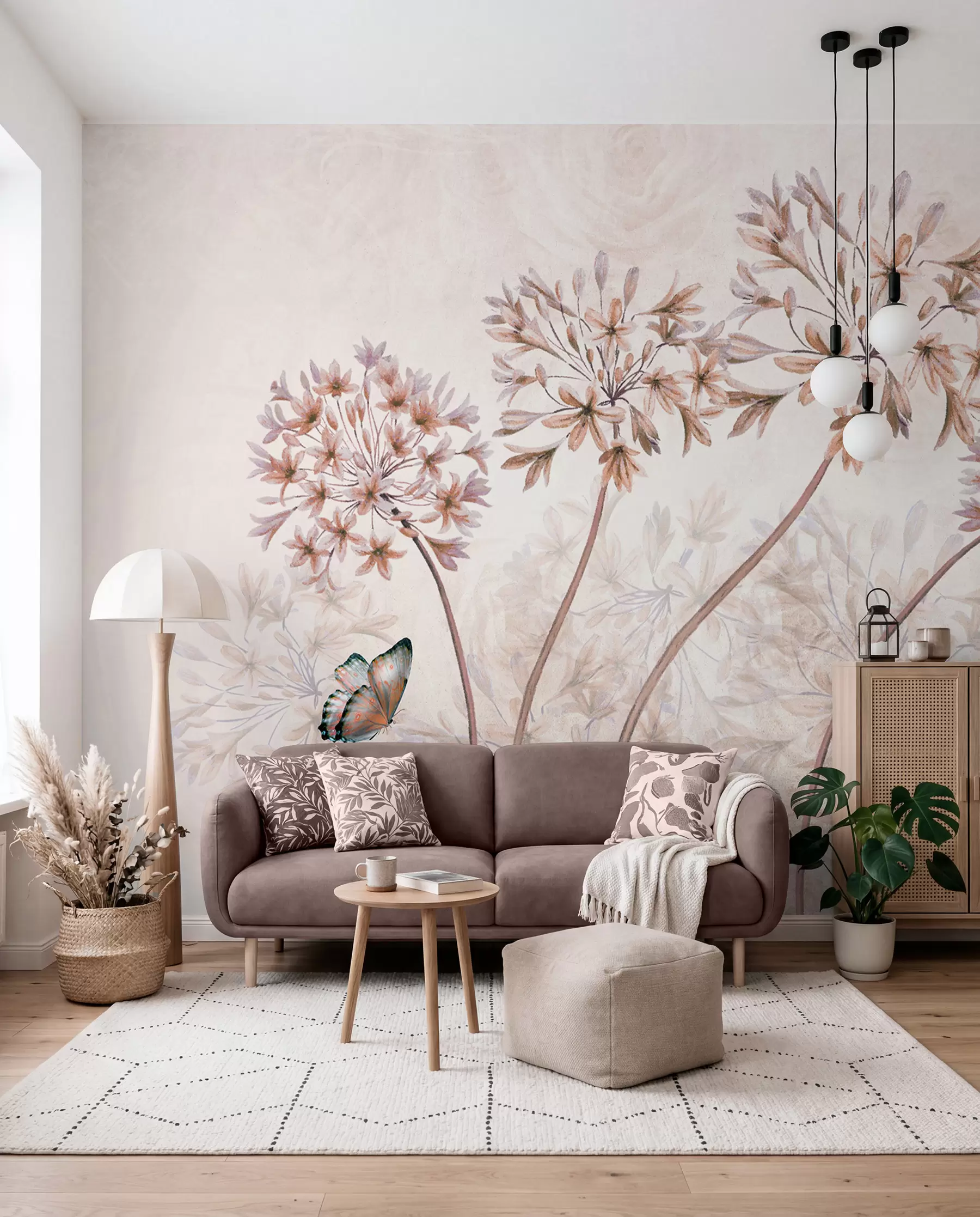 fototapeter Plante, blomst og blå i brune farver u35495v1