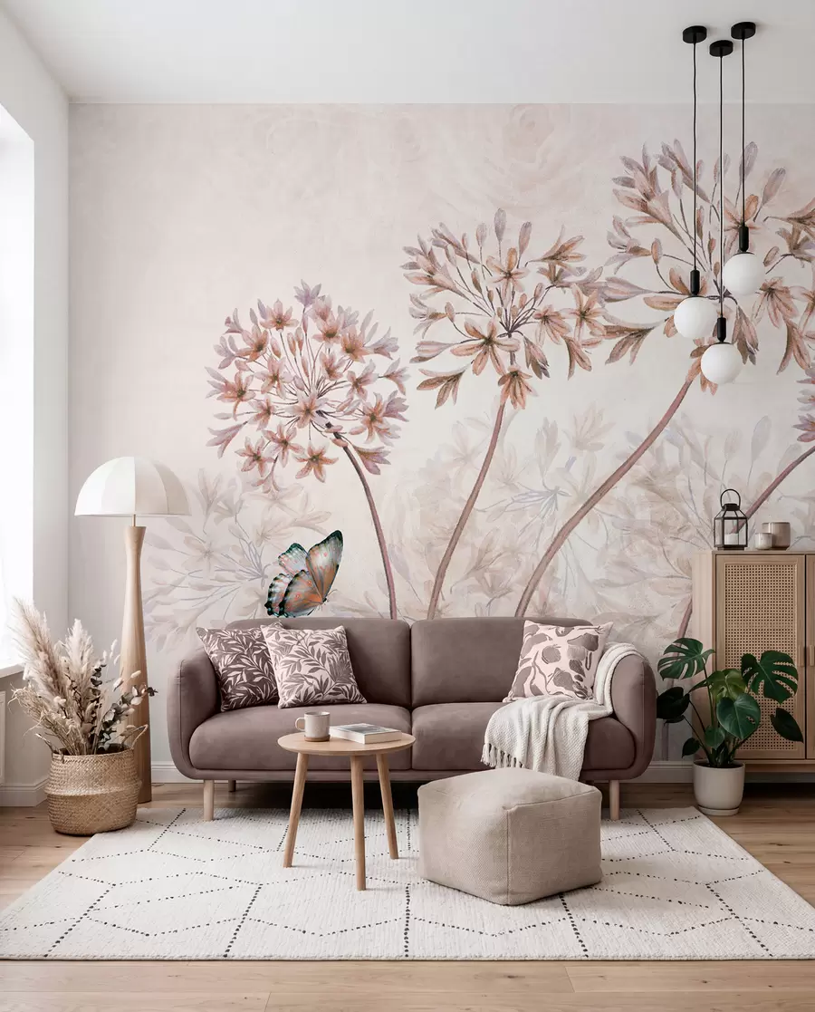 fototapeter Plante, blomst og blå i brune farver u35495v1