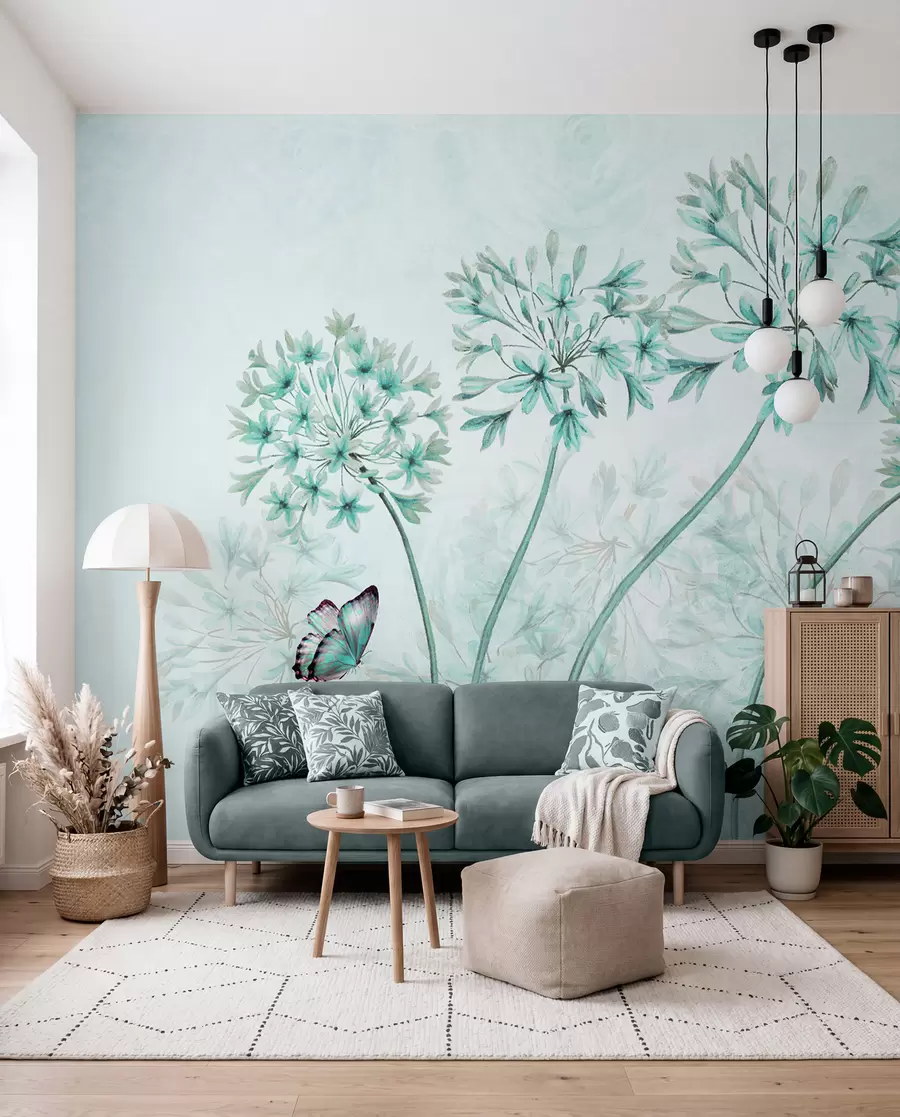 fototapeter Plante, blomst og blå i blå farver u35495v2