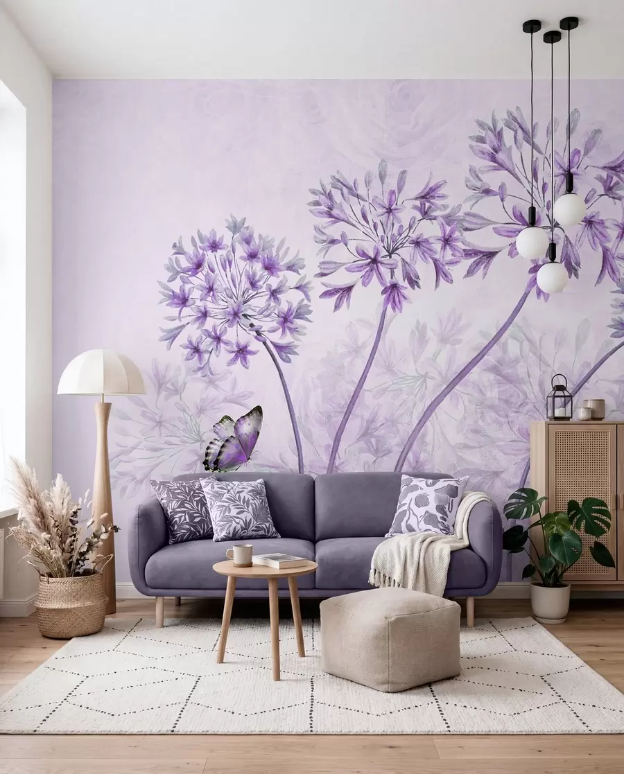 fototapeter Plante, blomst og blå i lyserøde farver u35495v3