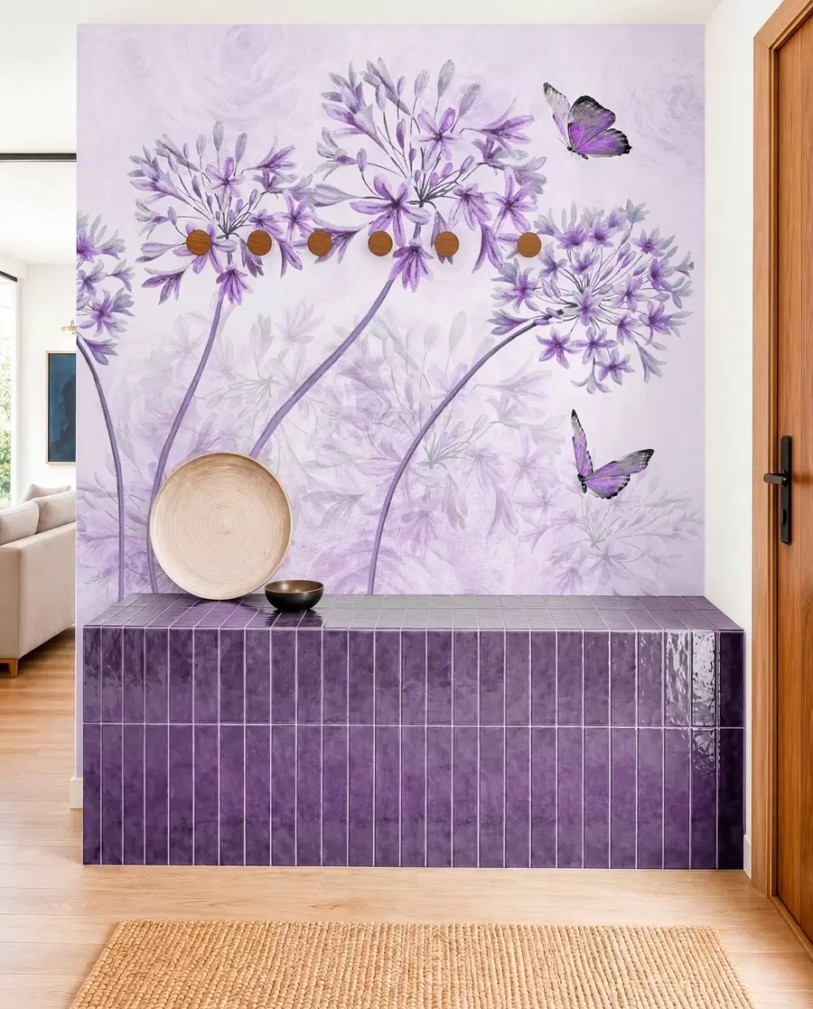 fototapeter Plante, blomst og blå i lyserøde farver u35495v3