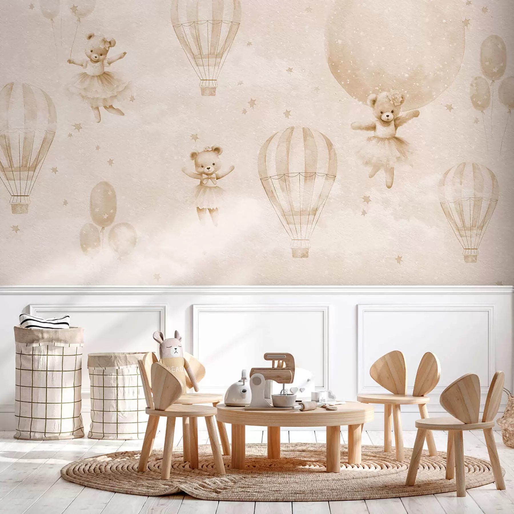 Murale Oursons ballerines et ballons beiges u97954v1