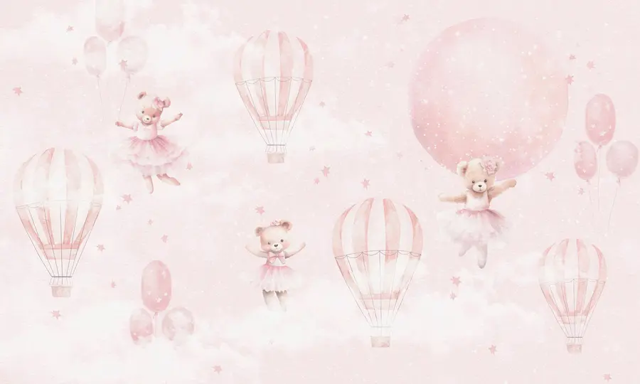 fototapeter Ballerinabjørne og lyserøde balloner u97954