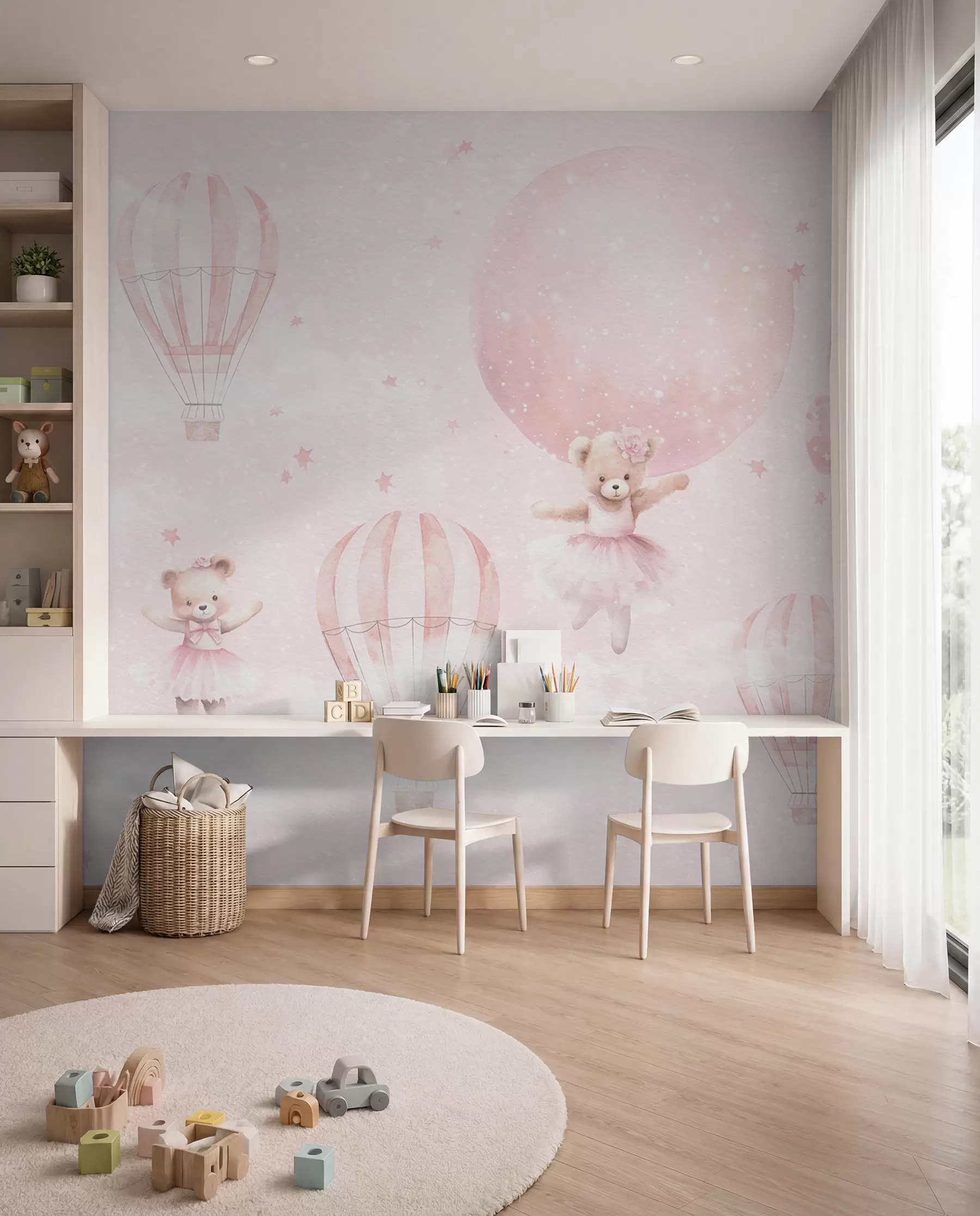 Fototapete Bären und rosa Ballons u97954