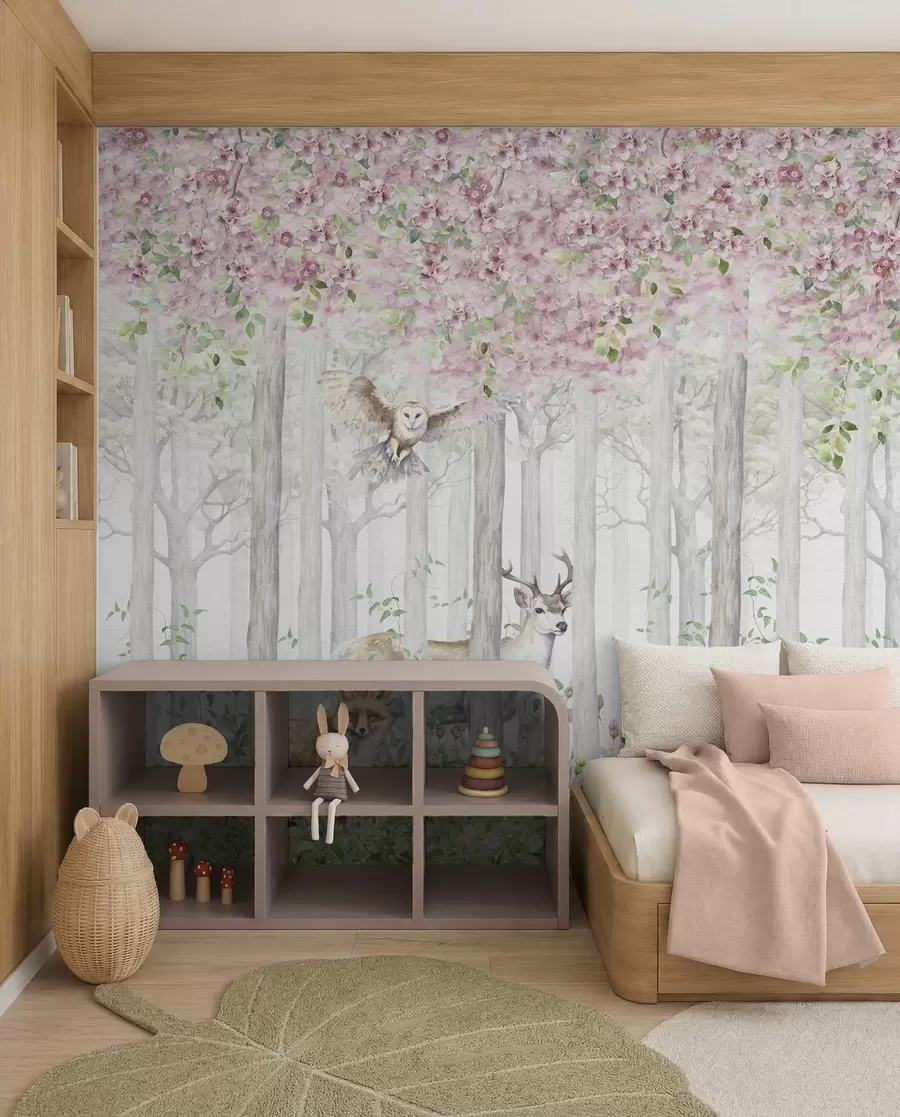 Murale Forêt fleurie avec animaux u97614