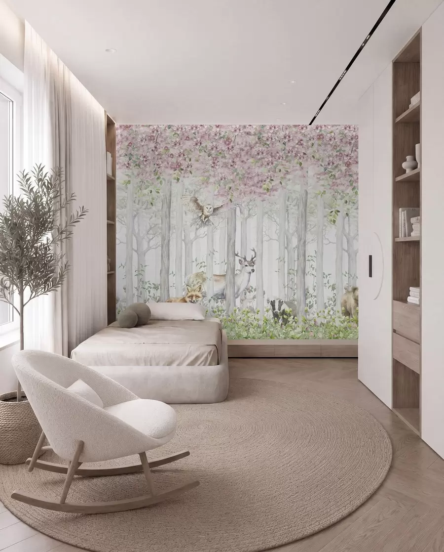 Murale Forêt fleurie avec animaux u97614