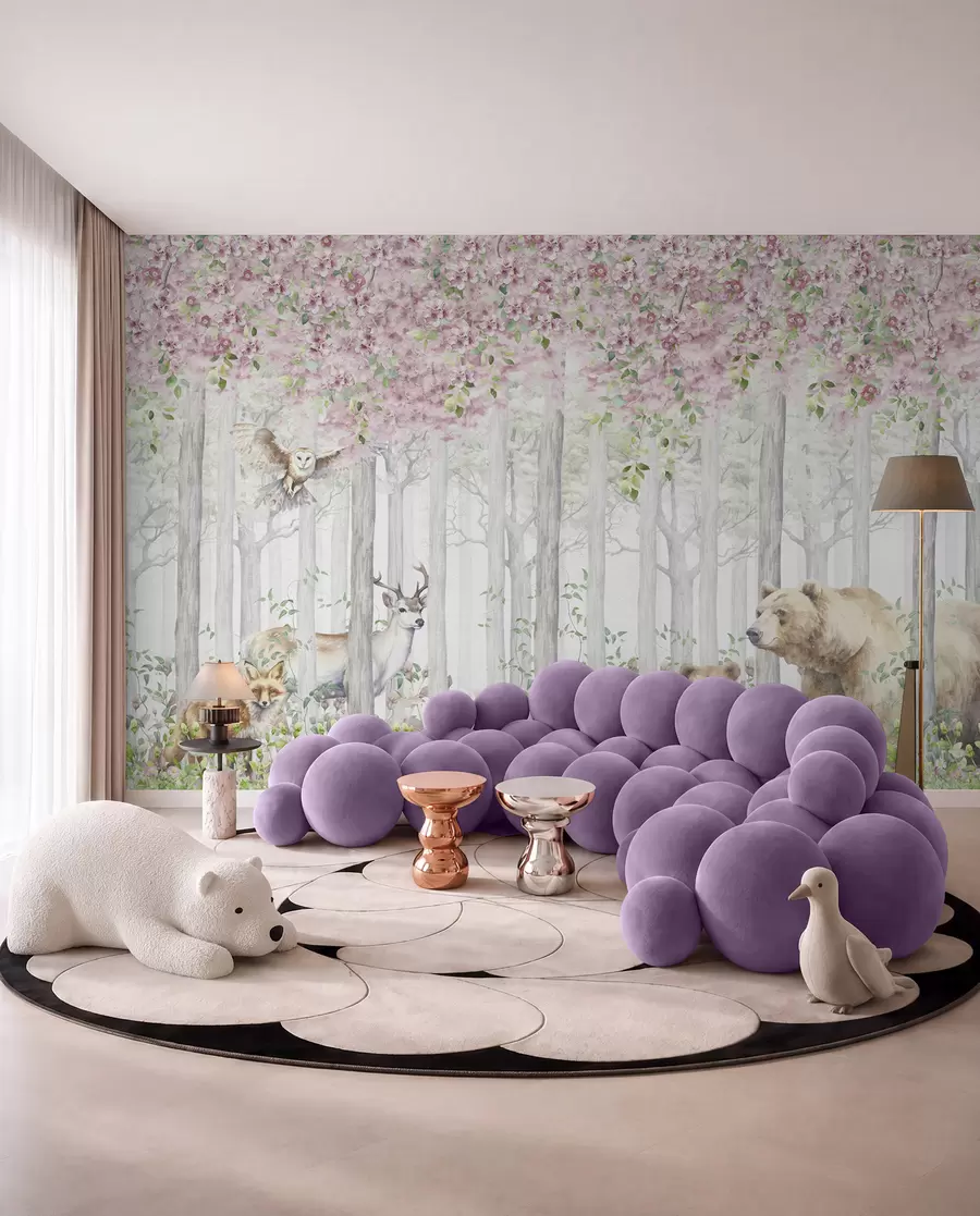 Murale Forêt fleurie avec animaux u97614