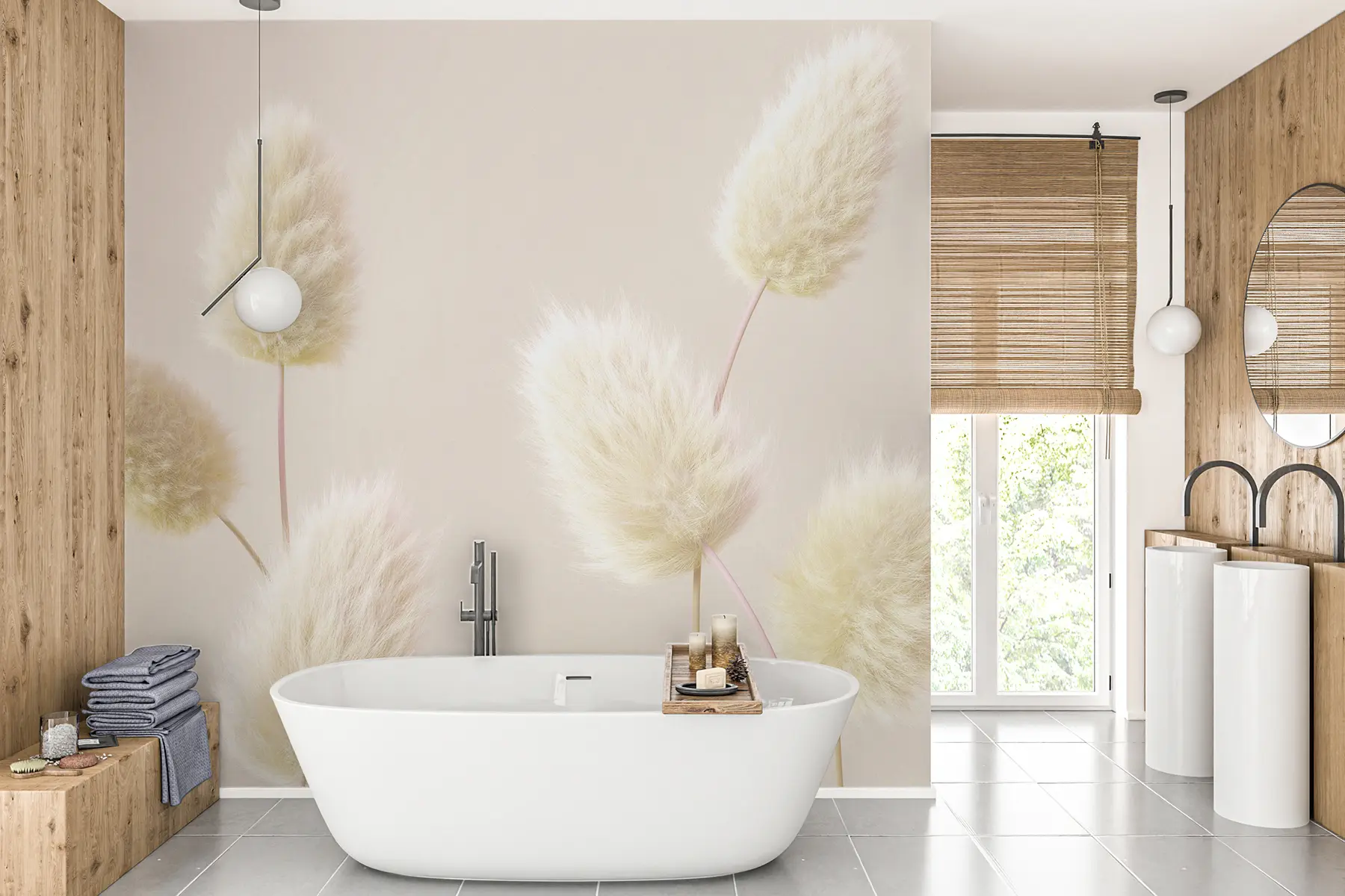 fototapeter Trendy beige tørrede blomster i boho-stil u98432v1