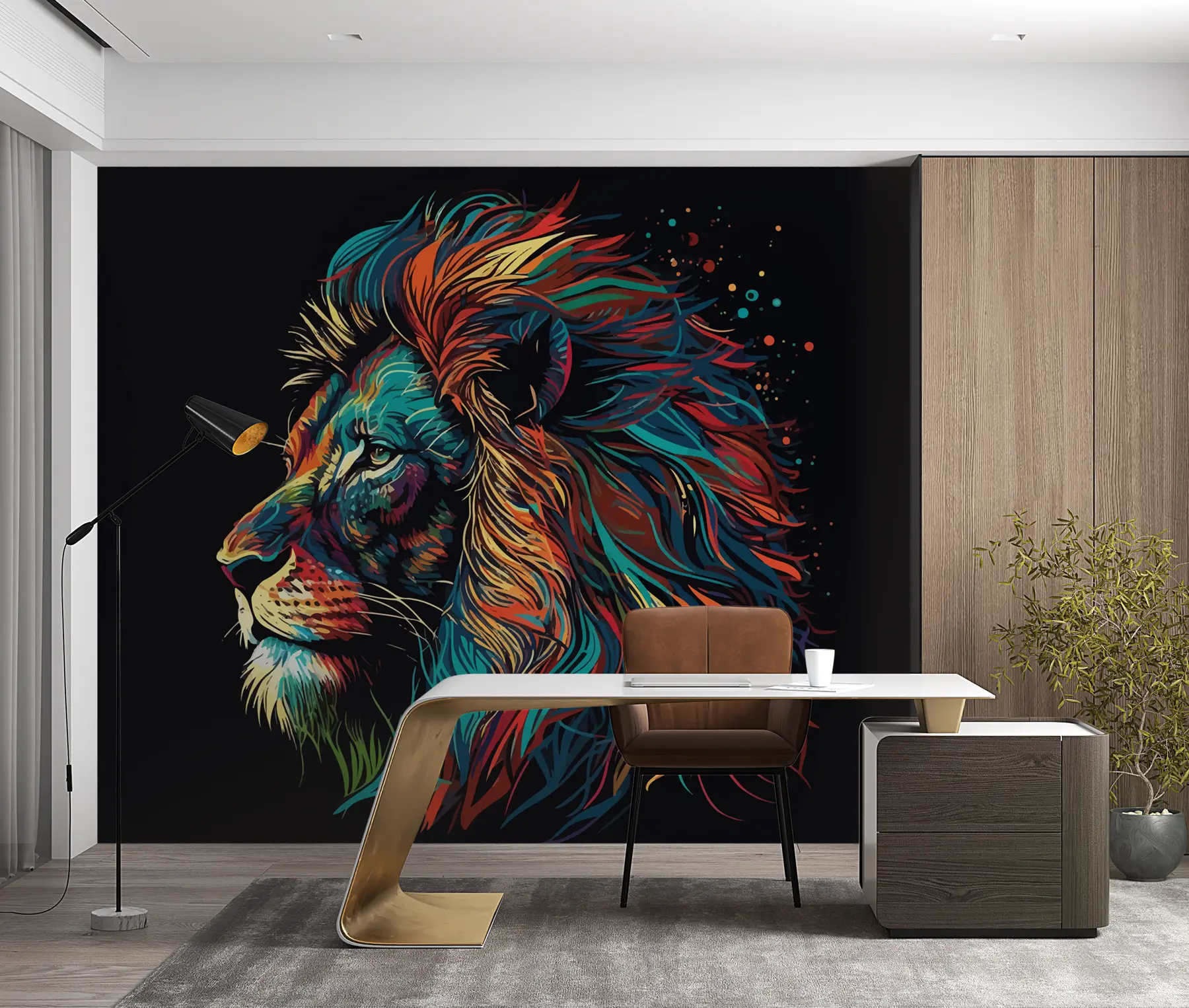 Murale Tête de lion colorée dans un style pop art u98185