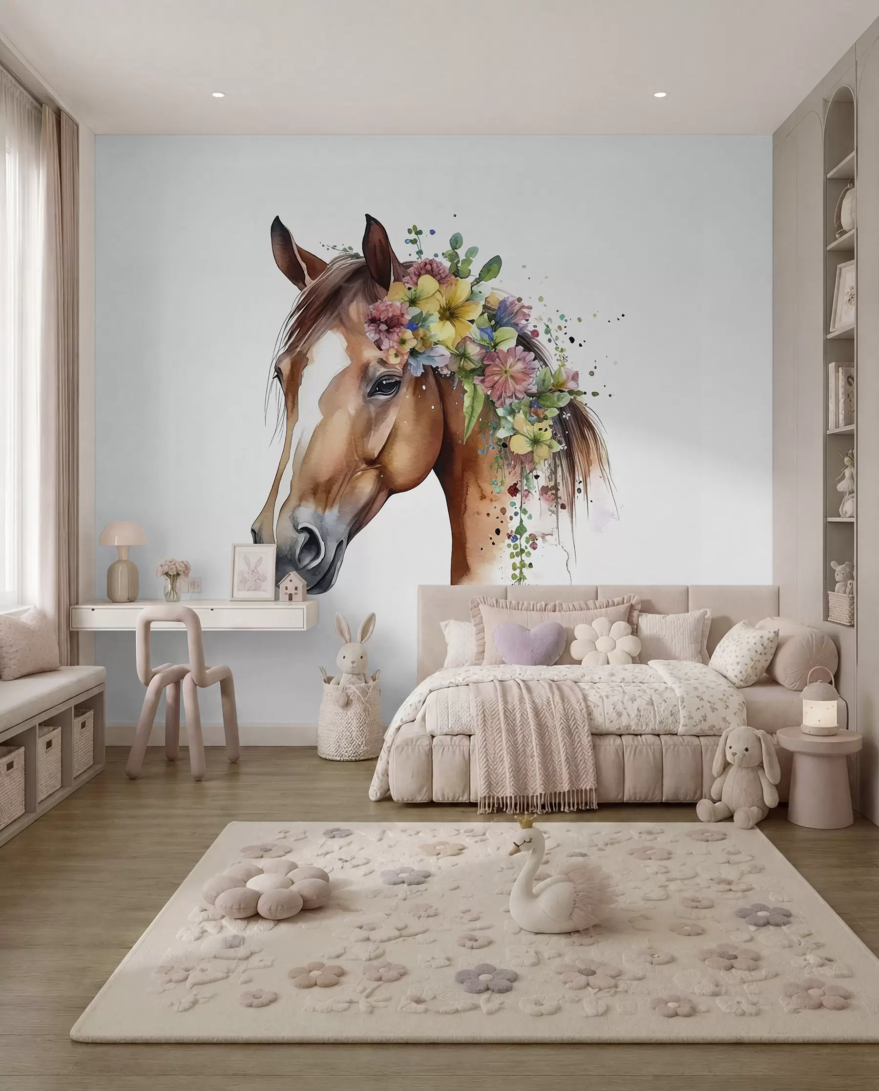 Murale Cheval à la couronne de fleurs u98192