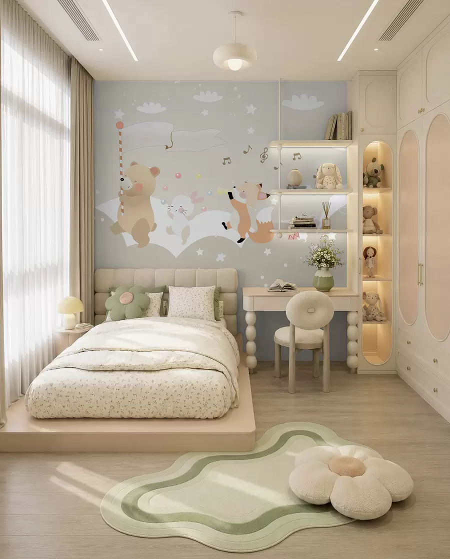 Fototapete Tapetendesign für Kinderzimmer mit niedlichen Tieren in rosa Farben u98969