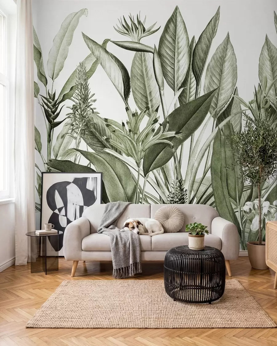 Murale Plantes tropicales couleur vert jungle u96833v2