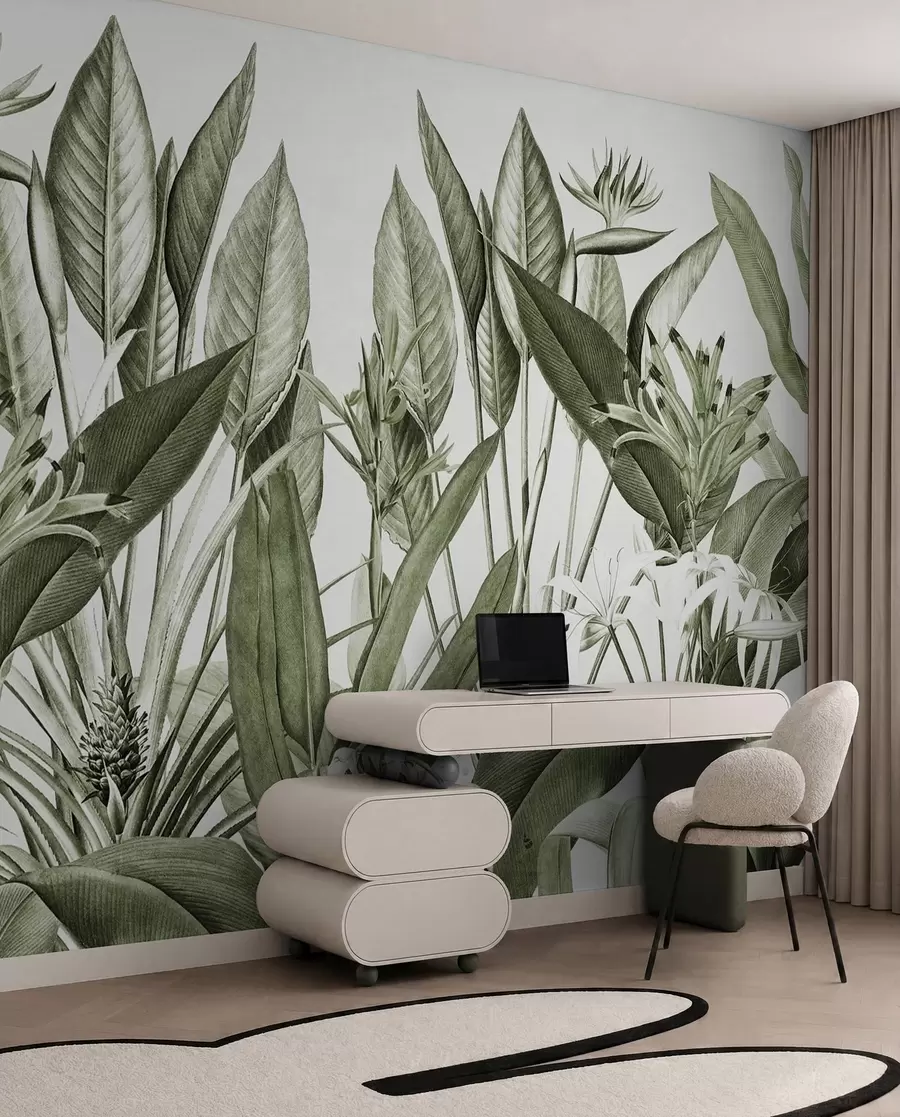 Murale Plantes tropicales couleur vert jungle u96833v2