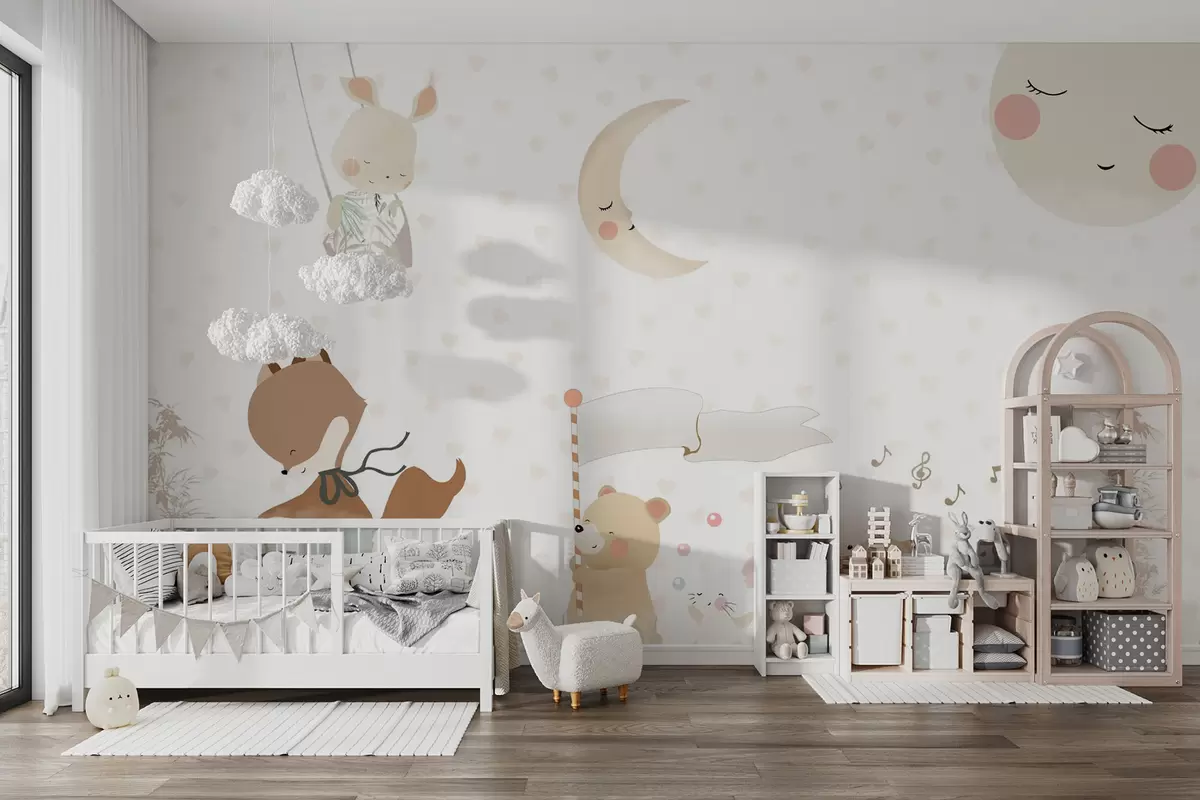 fototapeter Tapetdesign med søde dyr u99000