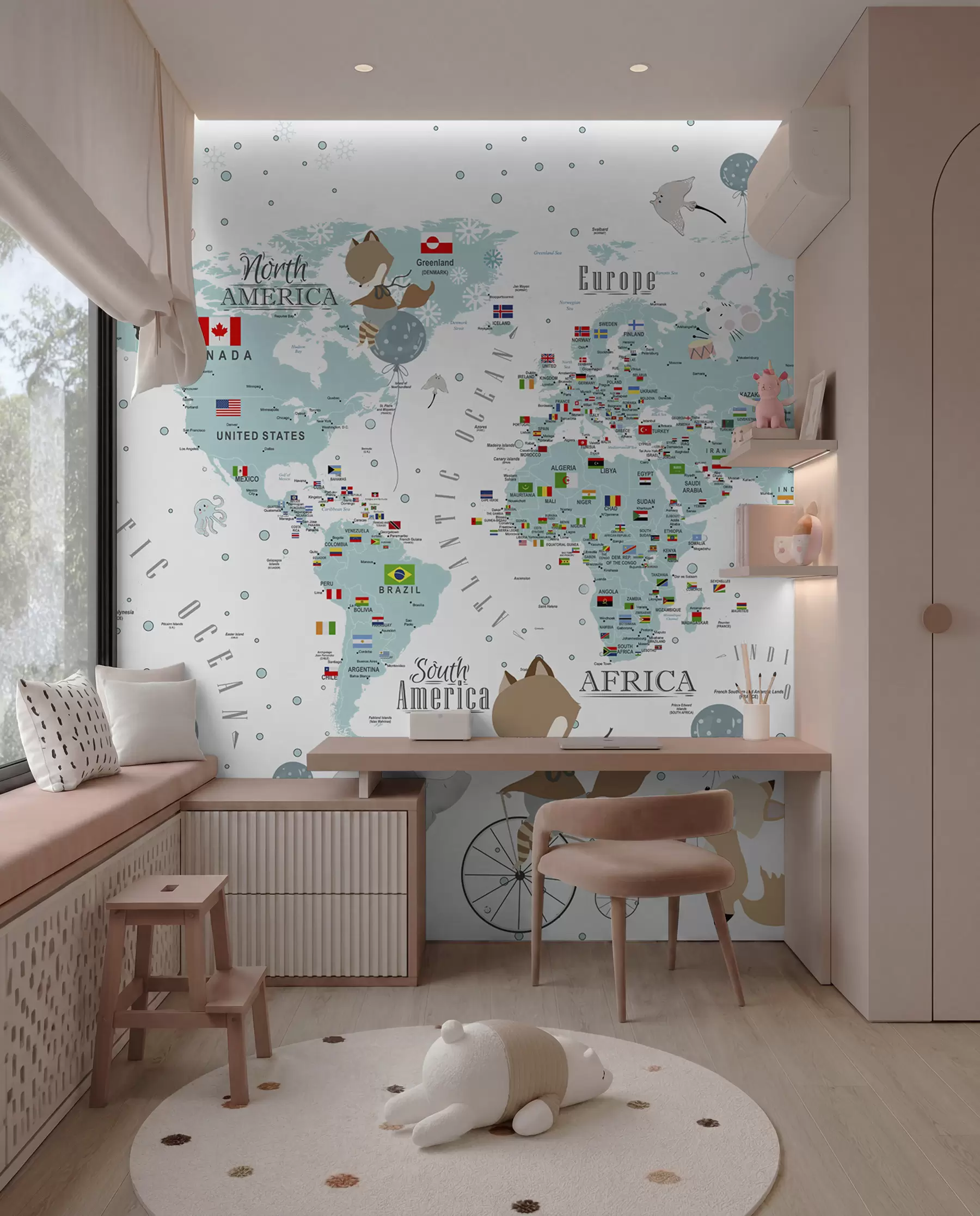 Murale Carte du monde pour enfants avec animaux u99228