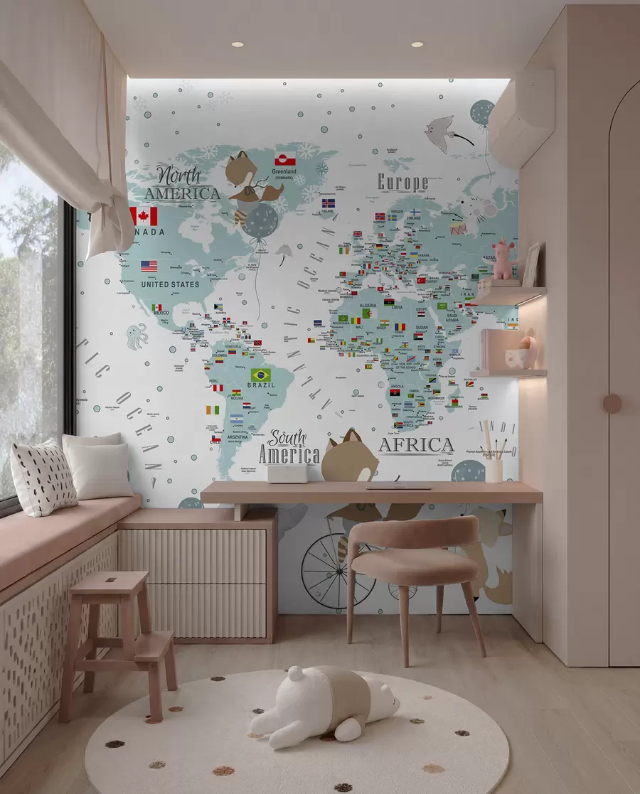 Murale Carte du monde pour enfants avec animaux u99228