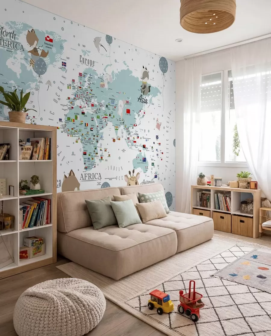 Murale Carte du monde pour enfants avec animaux u99228