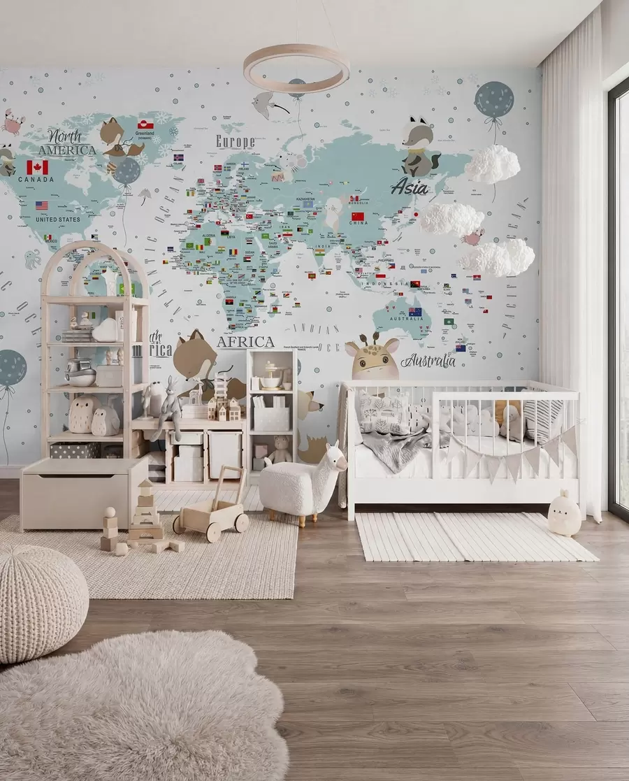Murale Carte du monde pour enfants avec animaux u99228