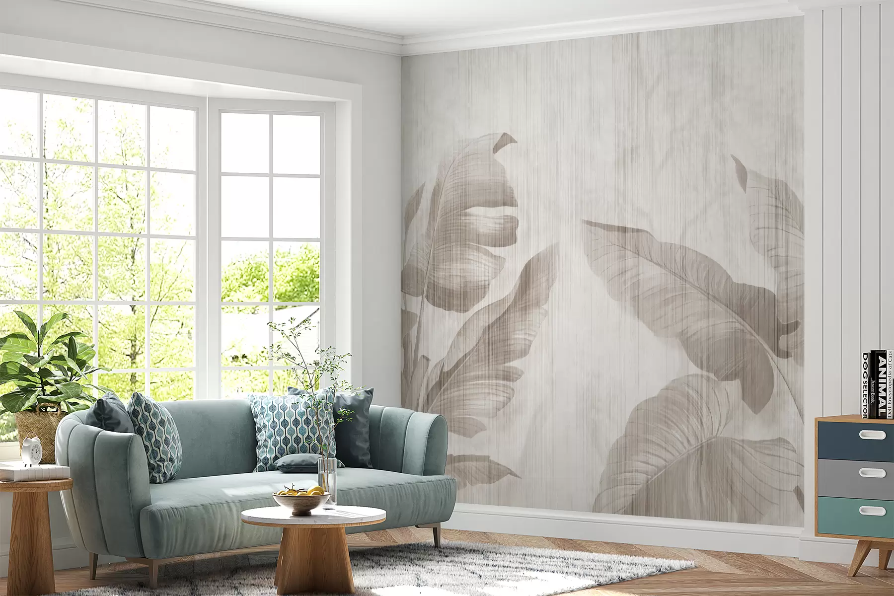 Murale Feuilles tropicales en style grunge u00299d1