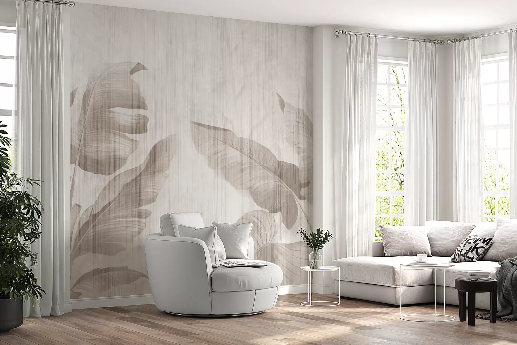 Murale Feuilles tropicales en style grunge u00299d1