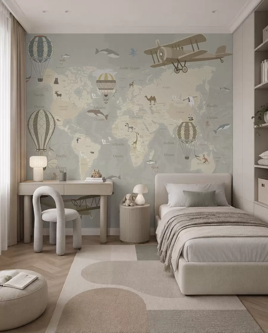 Murale Carte du monde et ballons I u36066d1