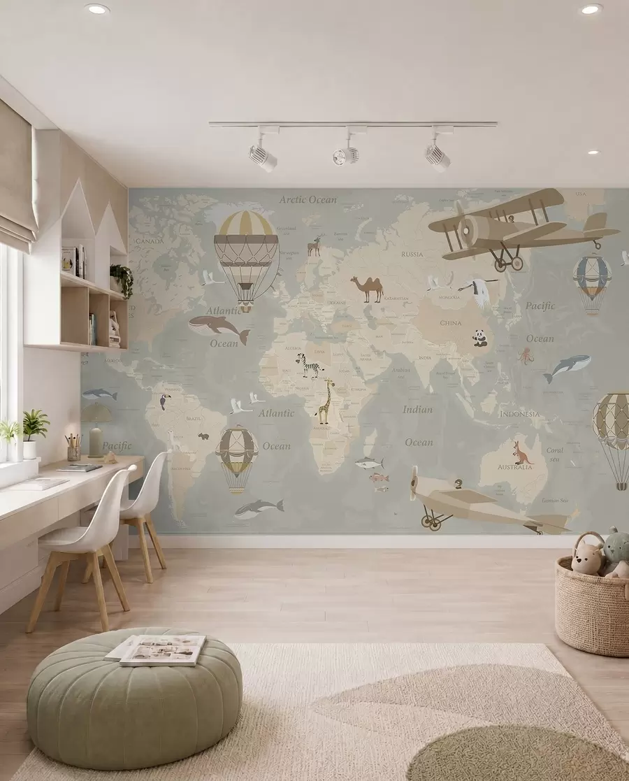 Murale Carte du monde et ballons II u36066d2