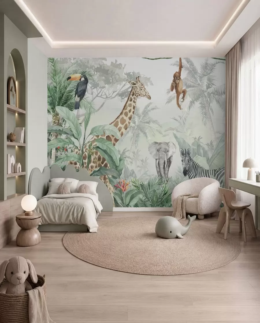 Murale Panorama de la jungle avec des animaux u74709d1