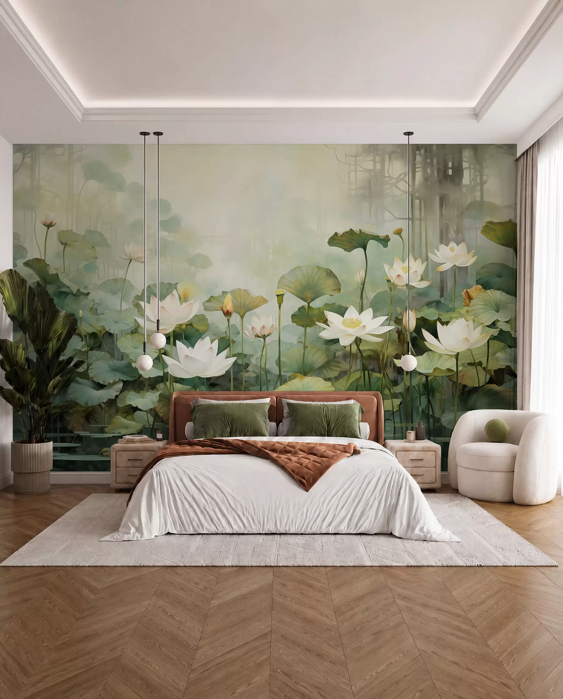 fototapeter Lotusblomster i søen, jungle, tropisk kunst, grønne områder u99454