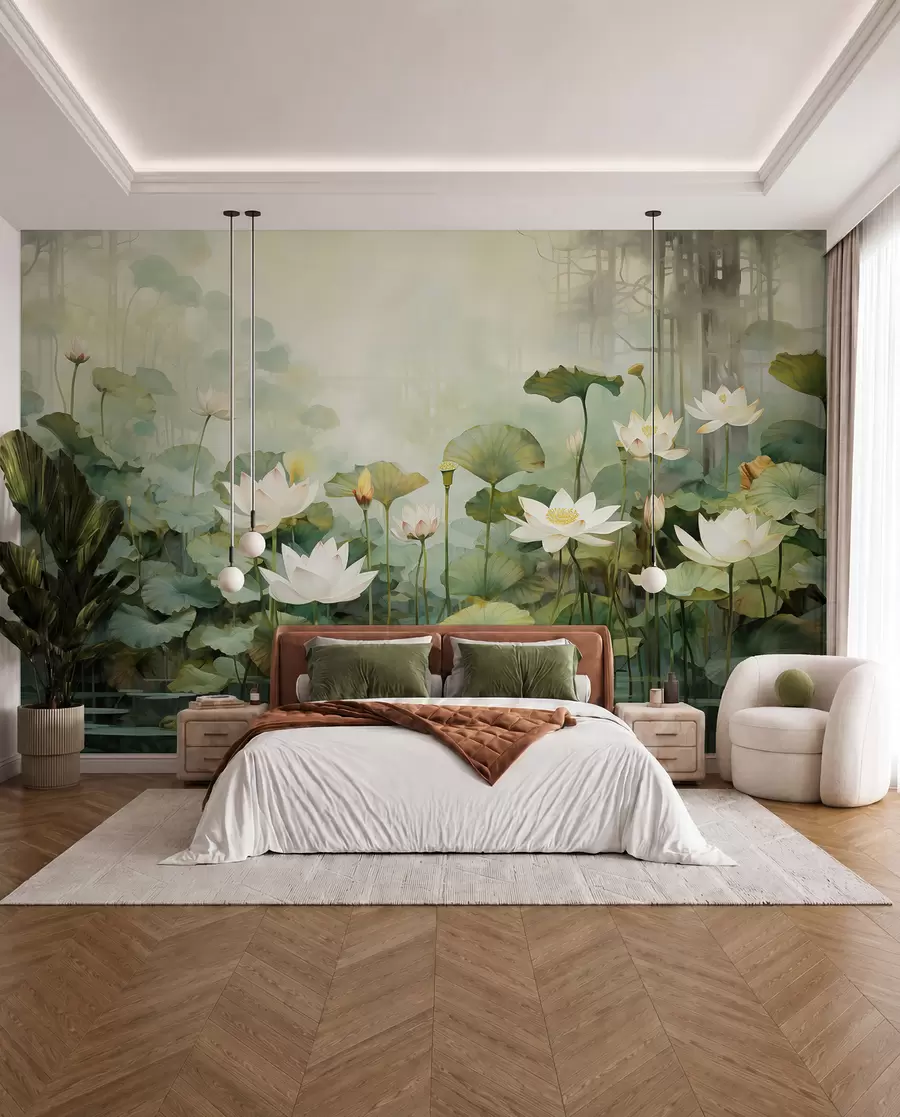 fototapeter Lotusblomster i søen, jungle, tropisk kunst, grønne områder u99454