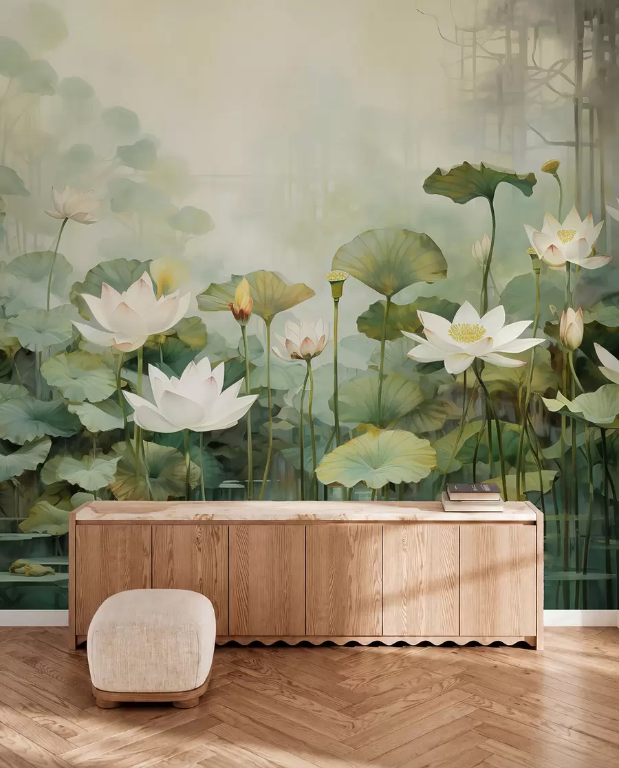 fototapeter Lotusblomster i søen, jungle, tropisk kunst, grønne områder u99454