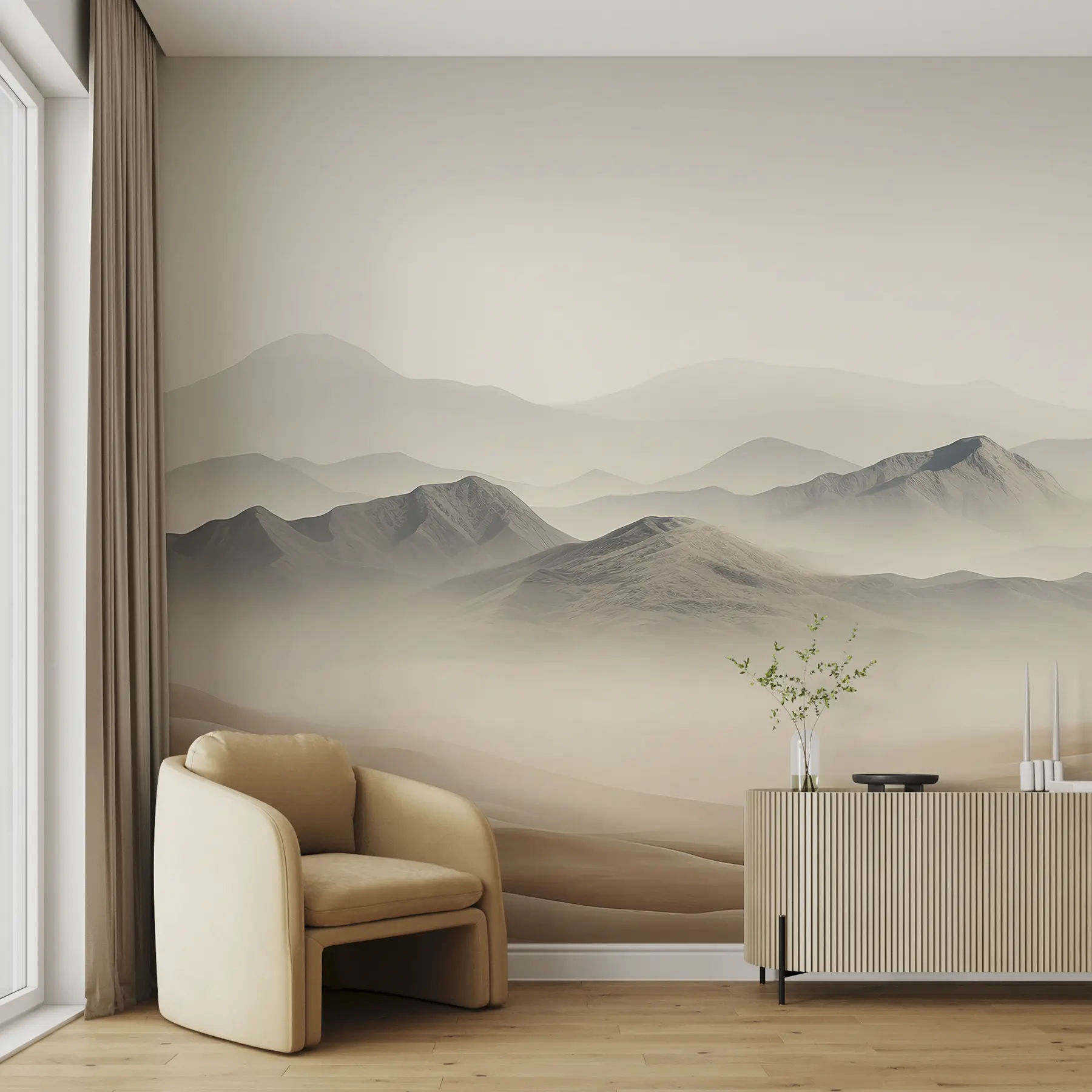 Murale Paysage de montagne, désert, couleurs beiges, réalisme u99456d1