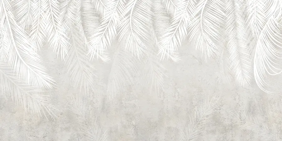 Murale Feuilles de palmier blanches et fragiles avec une texture grunge u94286d2