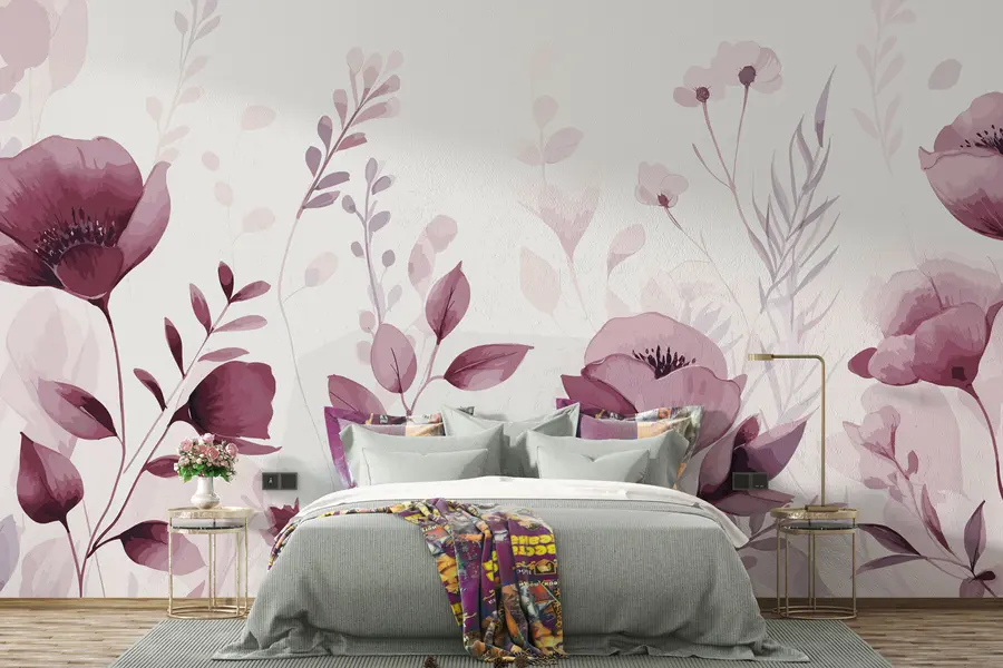Murale Fleurs roses sur fond blanc u99558