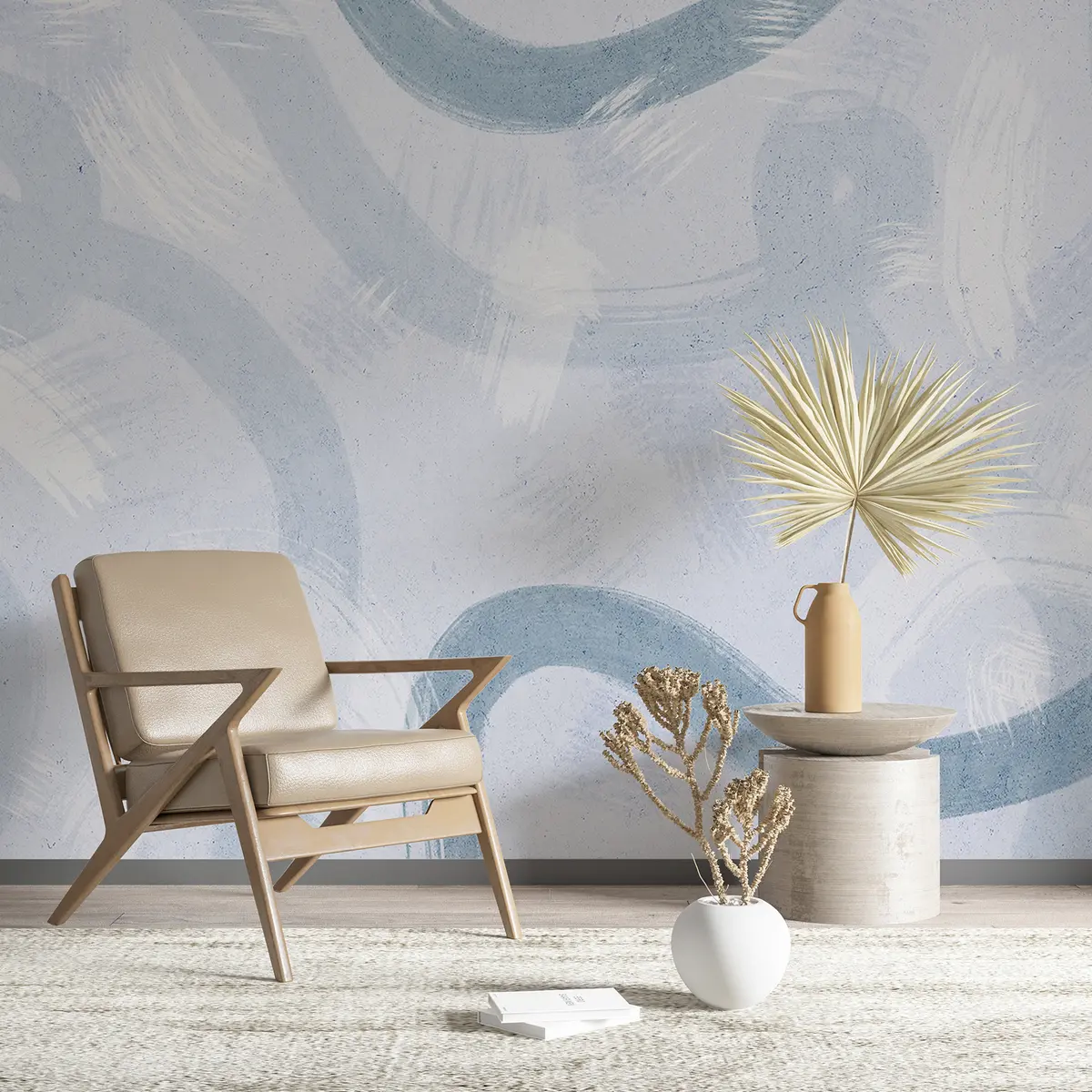 fototapeter Penselstrøg, abstrakt håndtegnet mønster, blå farver u99656v1