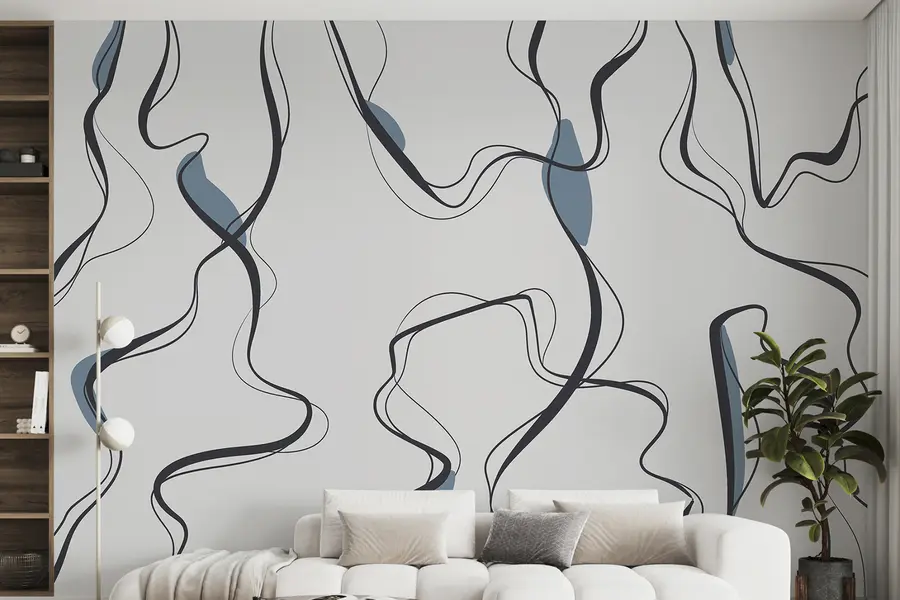 Fototapete Tuschezeichnung Kunst, abstraktes Muster, geometrische Linien, grau und blau u99659