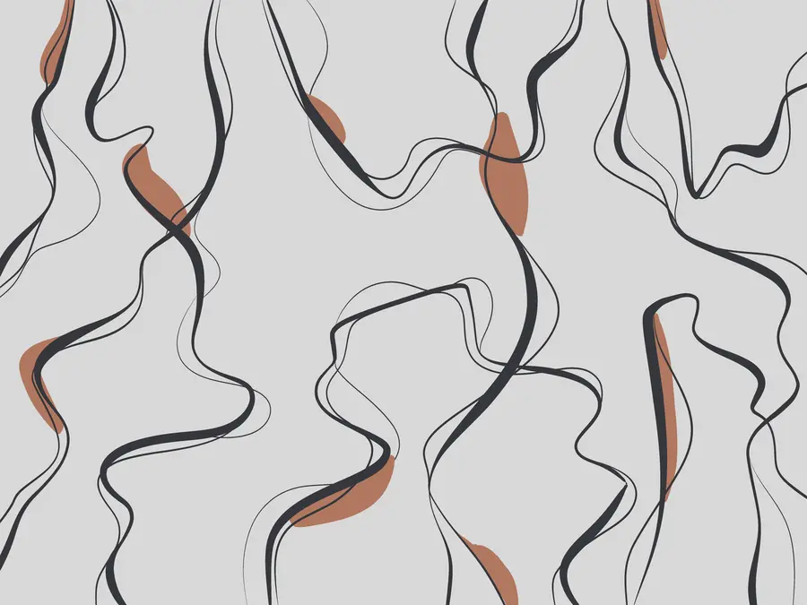 Murale Dessin à l'encre, motif abstrait, lignes géométriques, gris et orange u99659v3