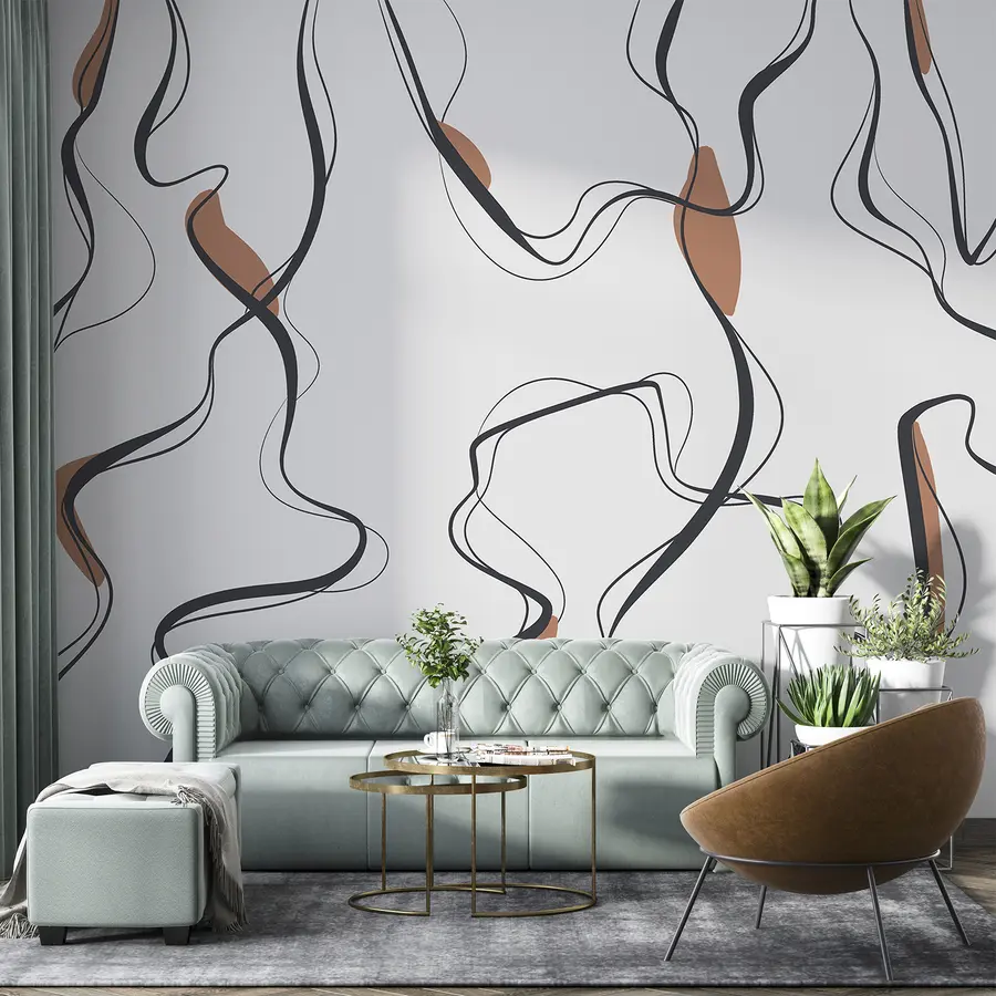 fototapeter Tuschtegning, abstrakt mønster, geometriske linjer, grå og orange u99659v3