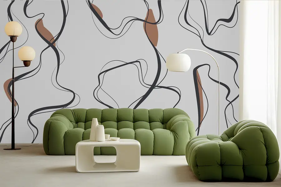 fototapeter Tuschtegning, abstrakt mønster, geometriske linjer, grå og orange u99659v3